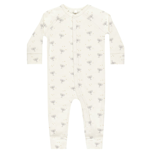 White baby romper with menorah pattern
