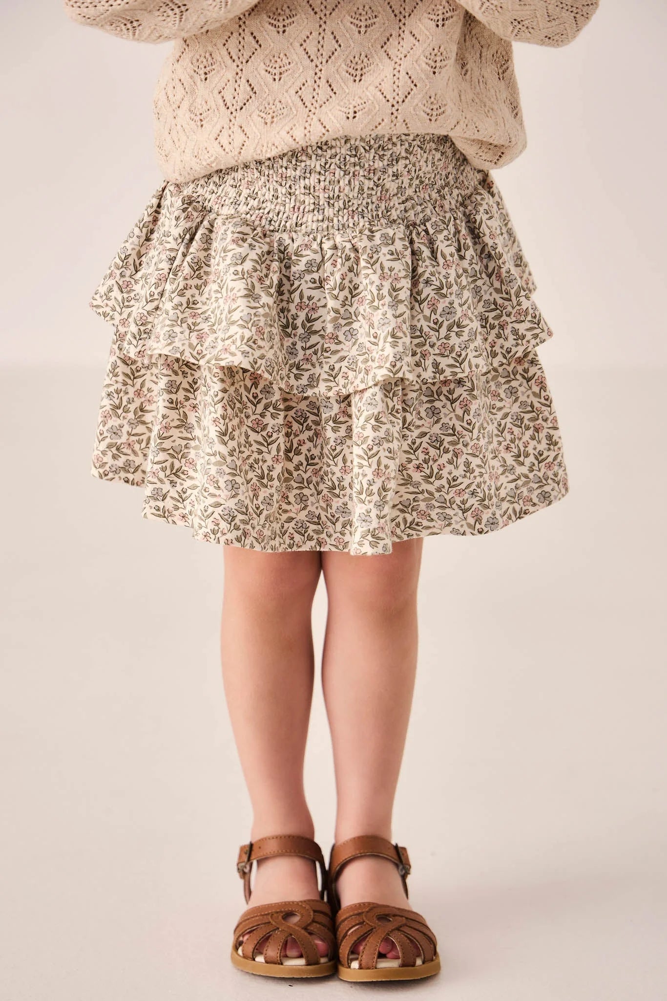 Cream Floral Tier Skirt