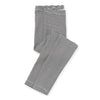 Black and white horizontally striped pants folded neatly on a white background.