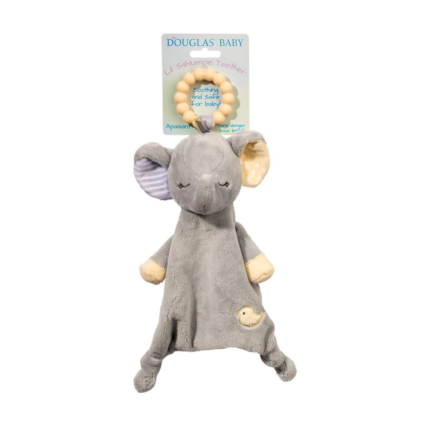 Soft plush elephant with soothing silicone teether