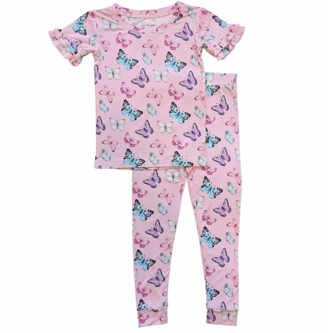 Pink pajama set with all over butterfly print