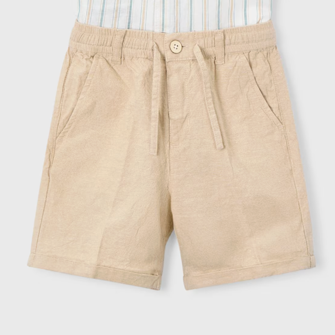 Khaki drawstring linen-blend shorts for boys