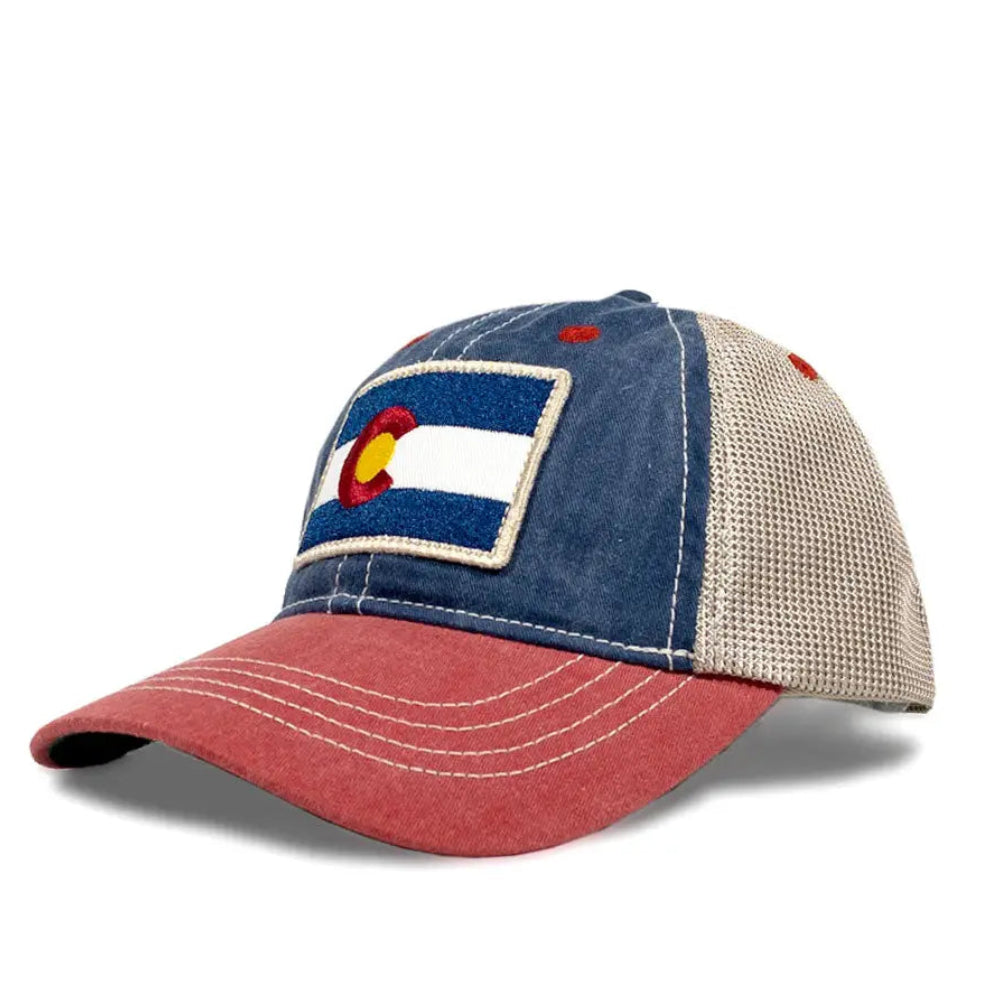 Baseball cap with Colorado flag patch on a white background