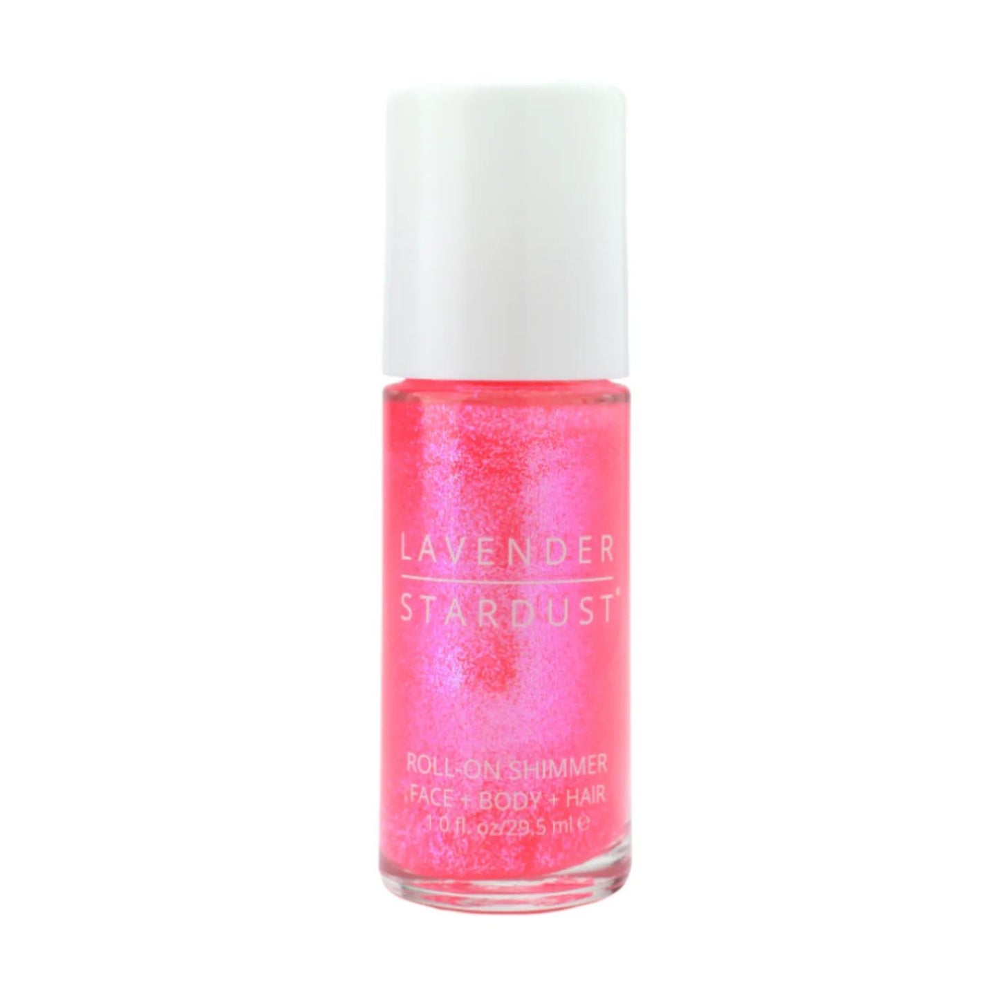 Iridescent pink roll-on shimmer for face and body
