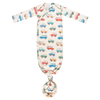 Colorful vehicle print baby gown with knotted bottom