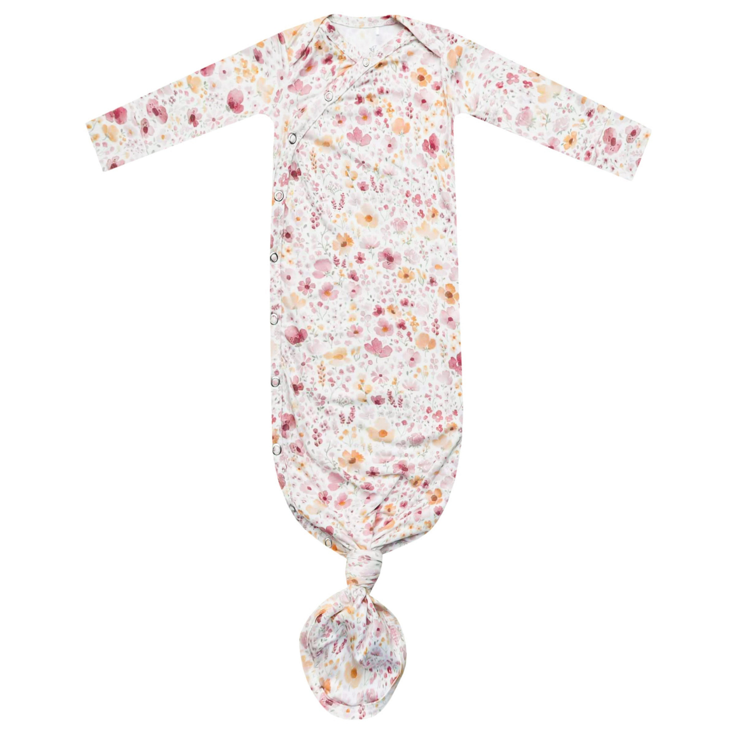 Floral print baby gown with knotted bottom