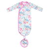 Floral baby knotted gown with pink trim and snaps