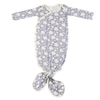 Lavender floral baby knotted gown with white trim