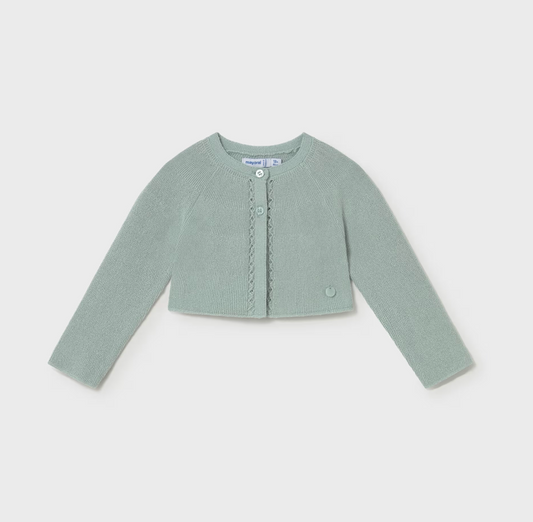 Light green baby cardigan with two buttons