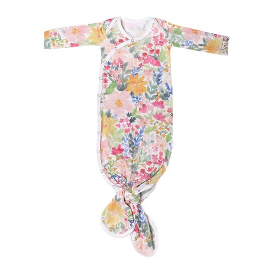 Multicolor floral baby gown with knotted bottom