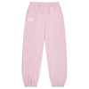 Lilac sweatpants with a logo on a white background