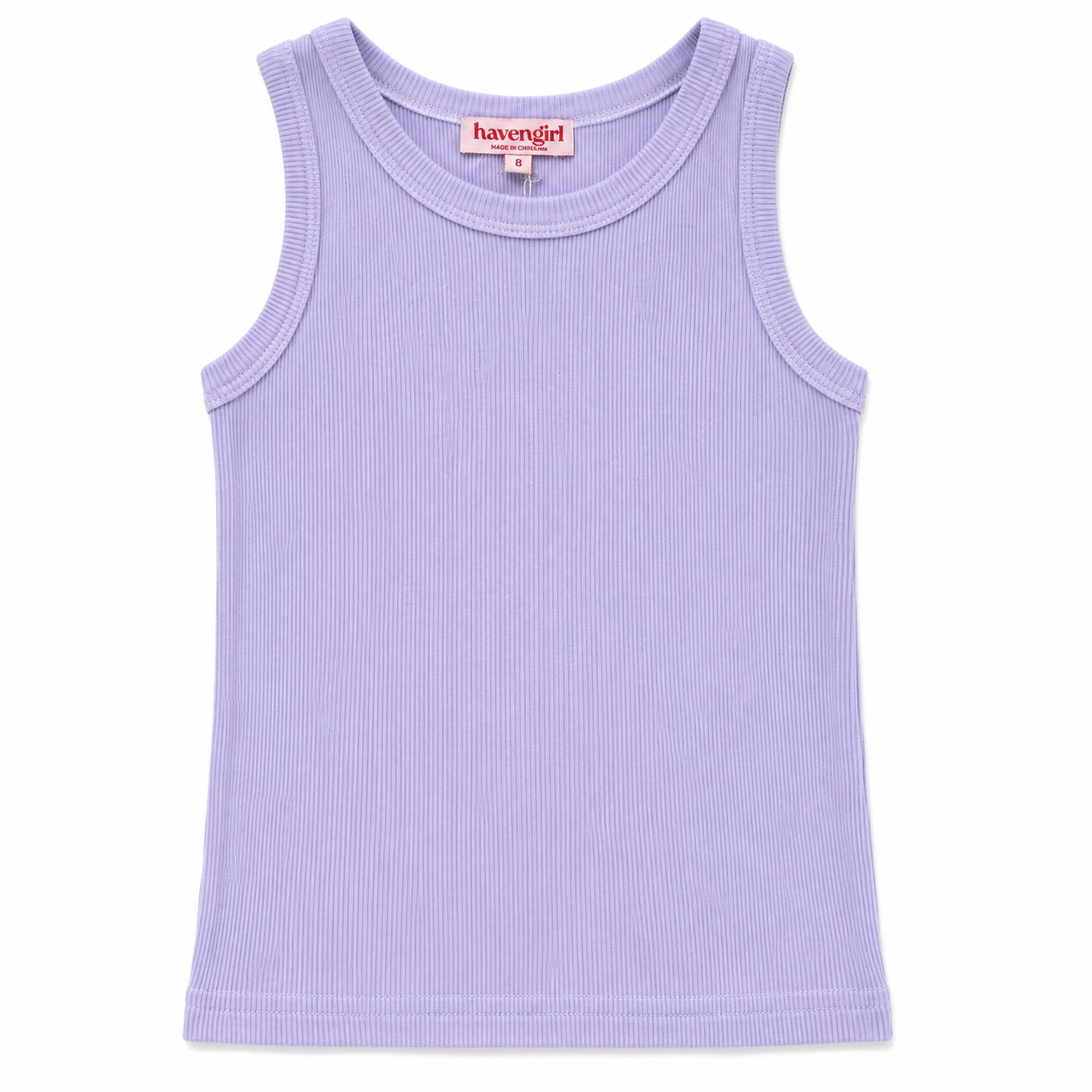 Purple tank top with 'HavenGirl' branding on a white background