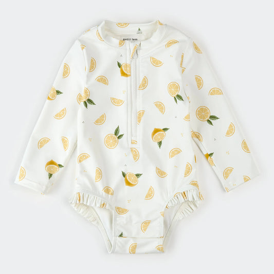 White long sleeve rashguard, with lemon print