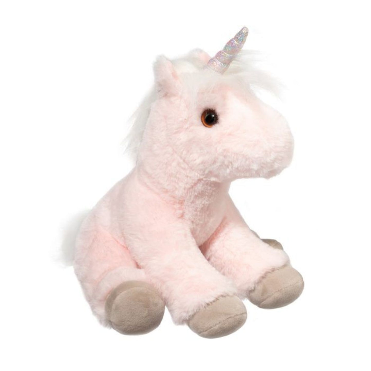 Soft pink unicorn plush with shimmery horn