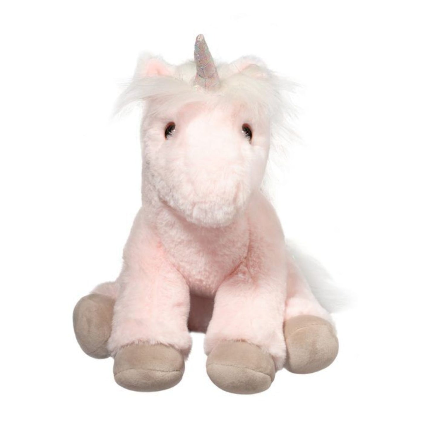 Soft pink unicorn plush with shimmery horn