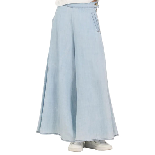Light blue wide-leg pants on a white background