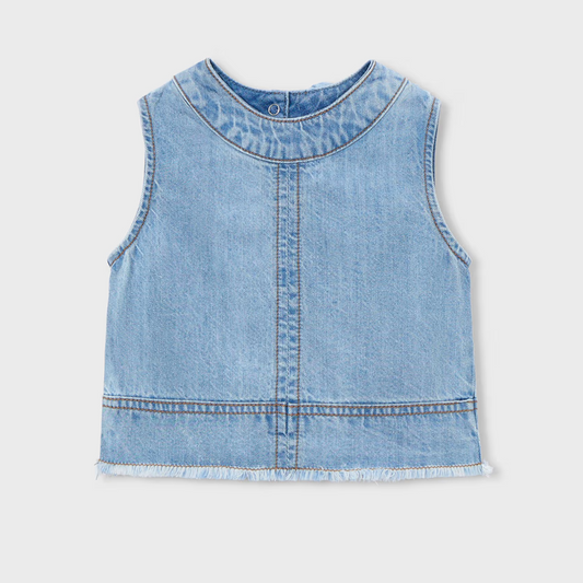 Light denim tank top with frayed edge at bottom