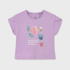 Purple t-shirt with floral design on a white background
