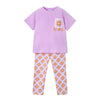 lilac short sleeve top with crochet detail pocket and tile patterned leggings to match