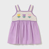 lilac tank dress with embroidered flowers across the front