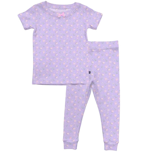 Lilac purple pj set with pink floral all over print.