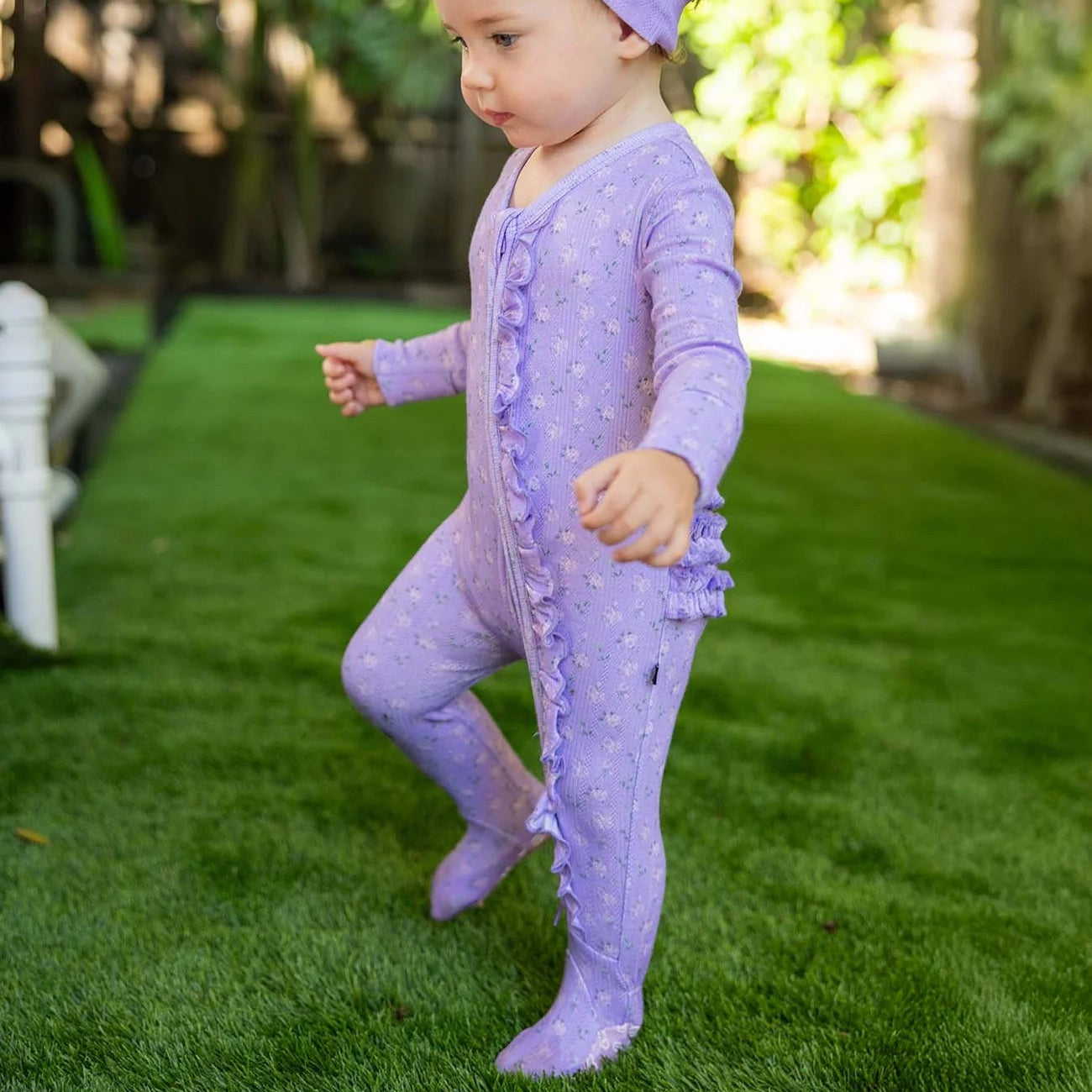 Lila Ruffled Zip Footie
