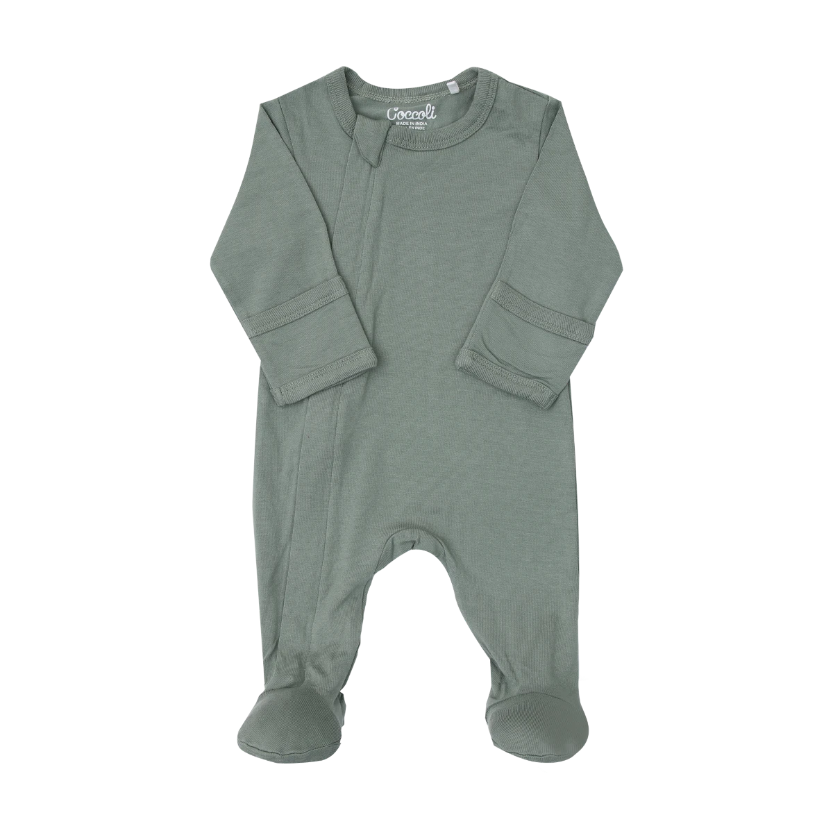 Green baby footie with zip closure