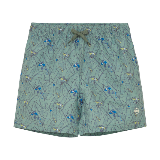 green printed swim trunks
