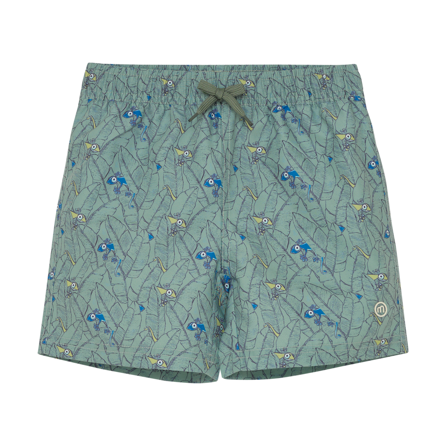 green printed swim trunks