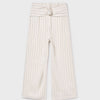 White ribbed pants with a belt on a white background