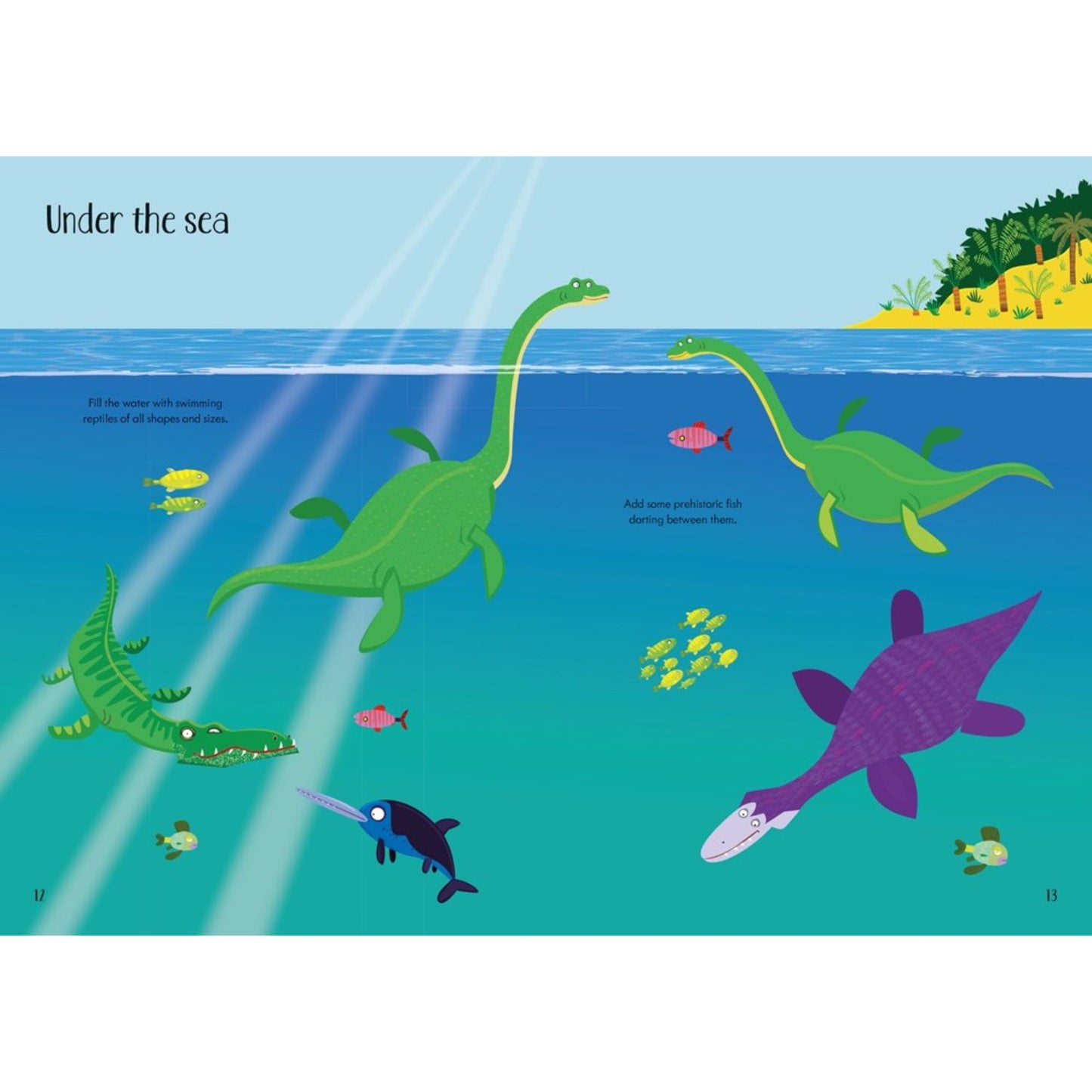 Prehistoric dinosaur sticker book with creative scenes