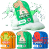 Colorful character-themed kids bubble bath pouches in assorted designs.