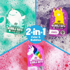 Colorful character-themed kids bubble bath pouches in assorted designs.