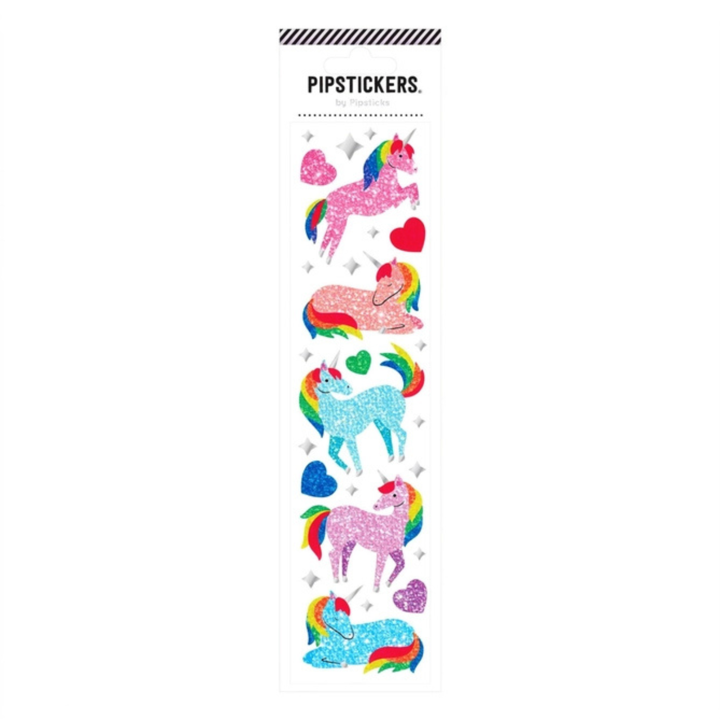 Glittery unicorn stickers with rainbow manes and hearts