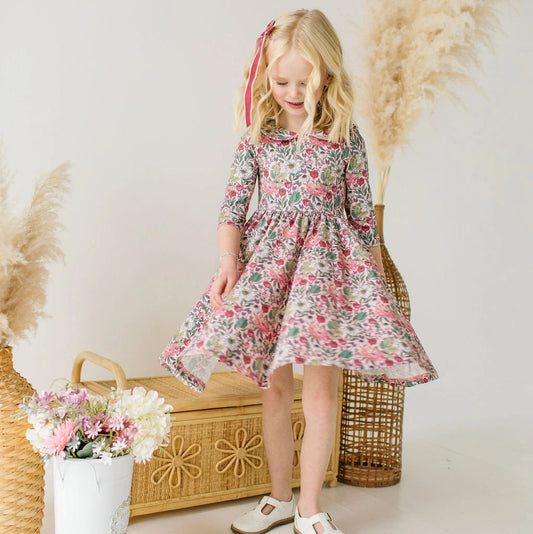 Floral dress with collar and twirl skirt