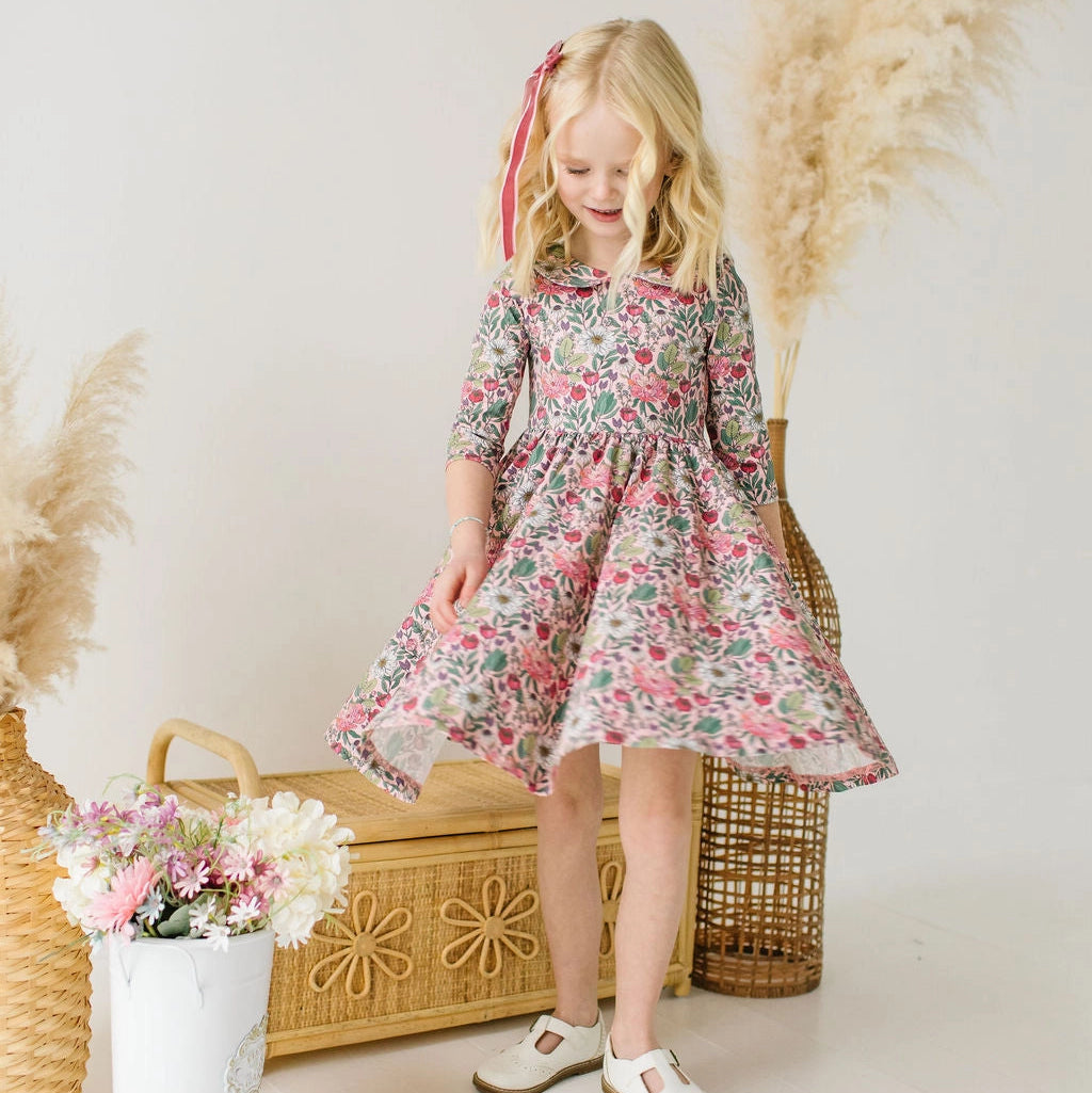 Floral dress with collar and twirl skirt