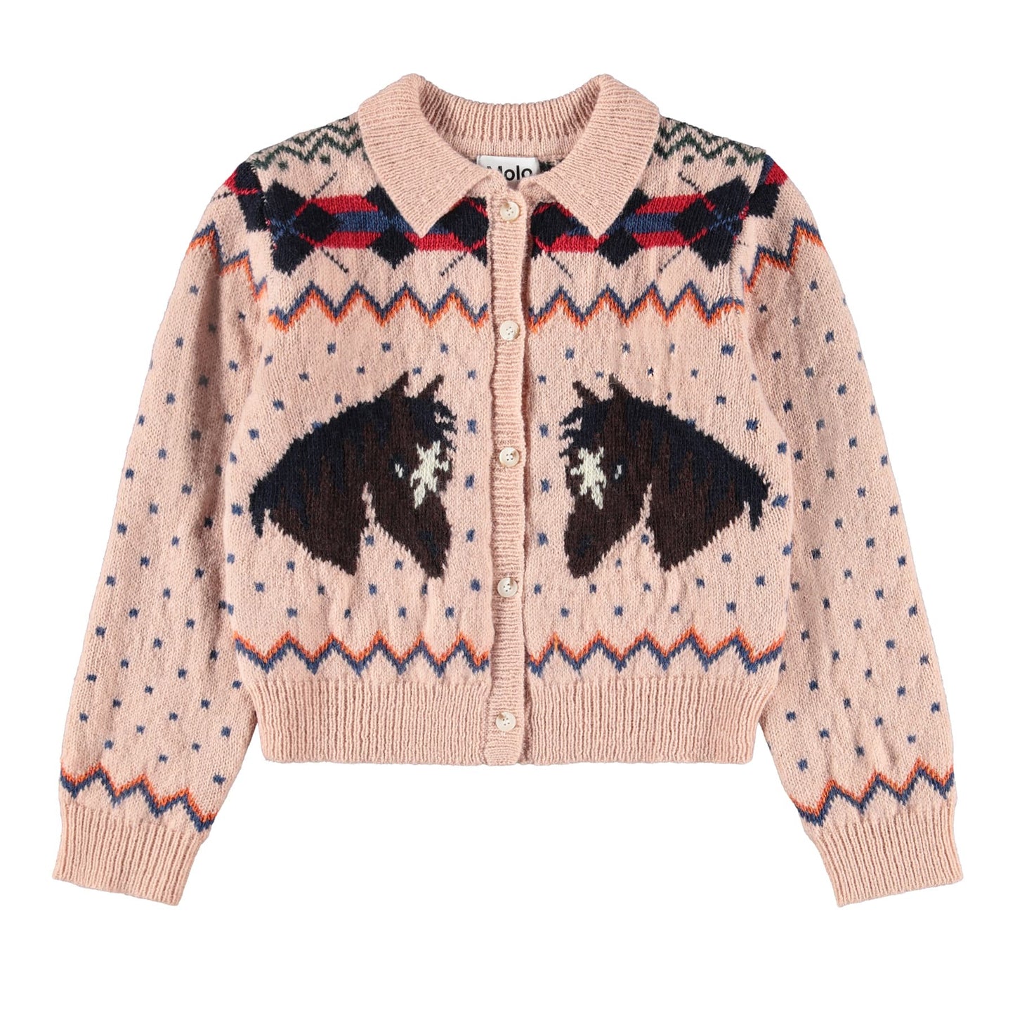 Pink sweater with black bear design on a white background