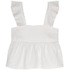 White top with ruffled straps on a white background