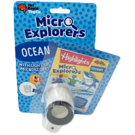 Micro Q Explorers Ocean toy set with light-up microscope packaging on a white background