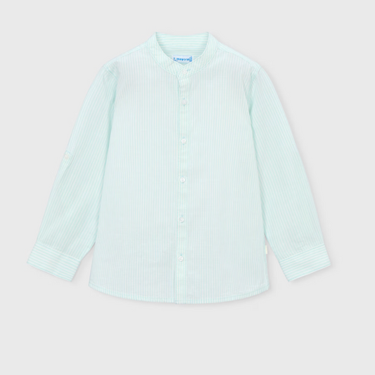 Mint stripe mandarin collar shirt for boys