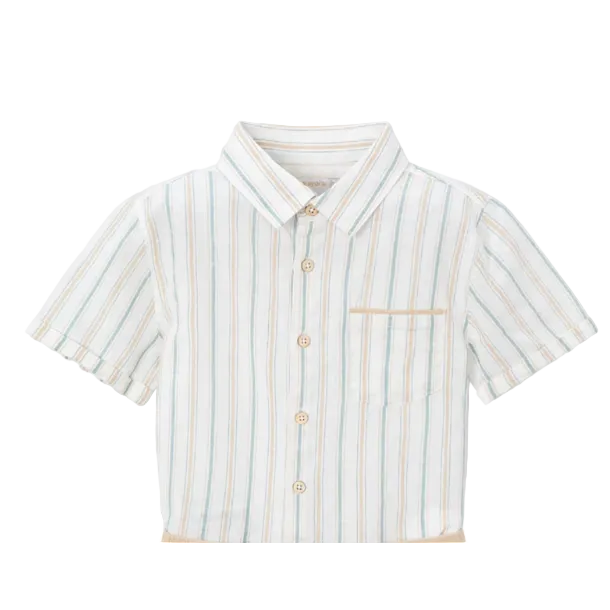 Mocha and aqua striped pattern button up shirt with pocket