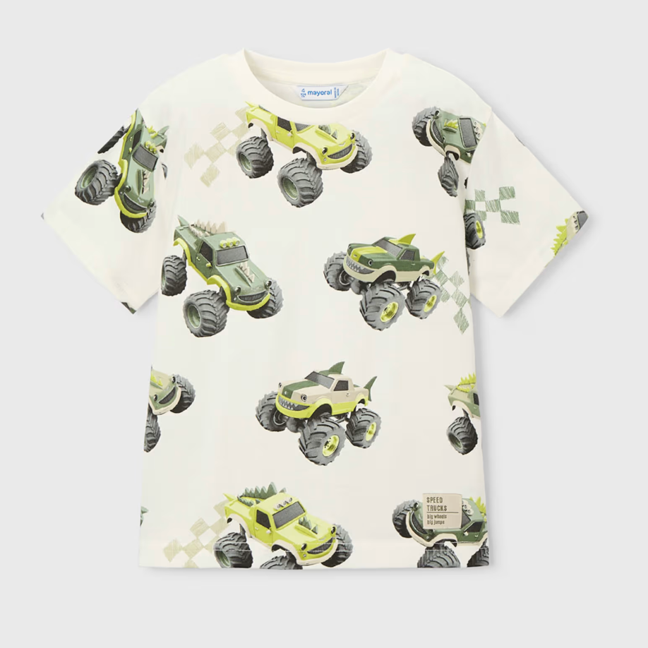 T-shirt with green monster truck print