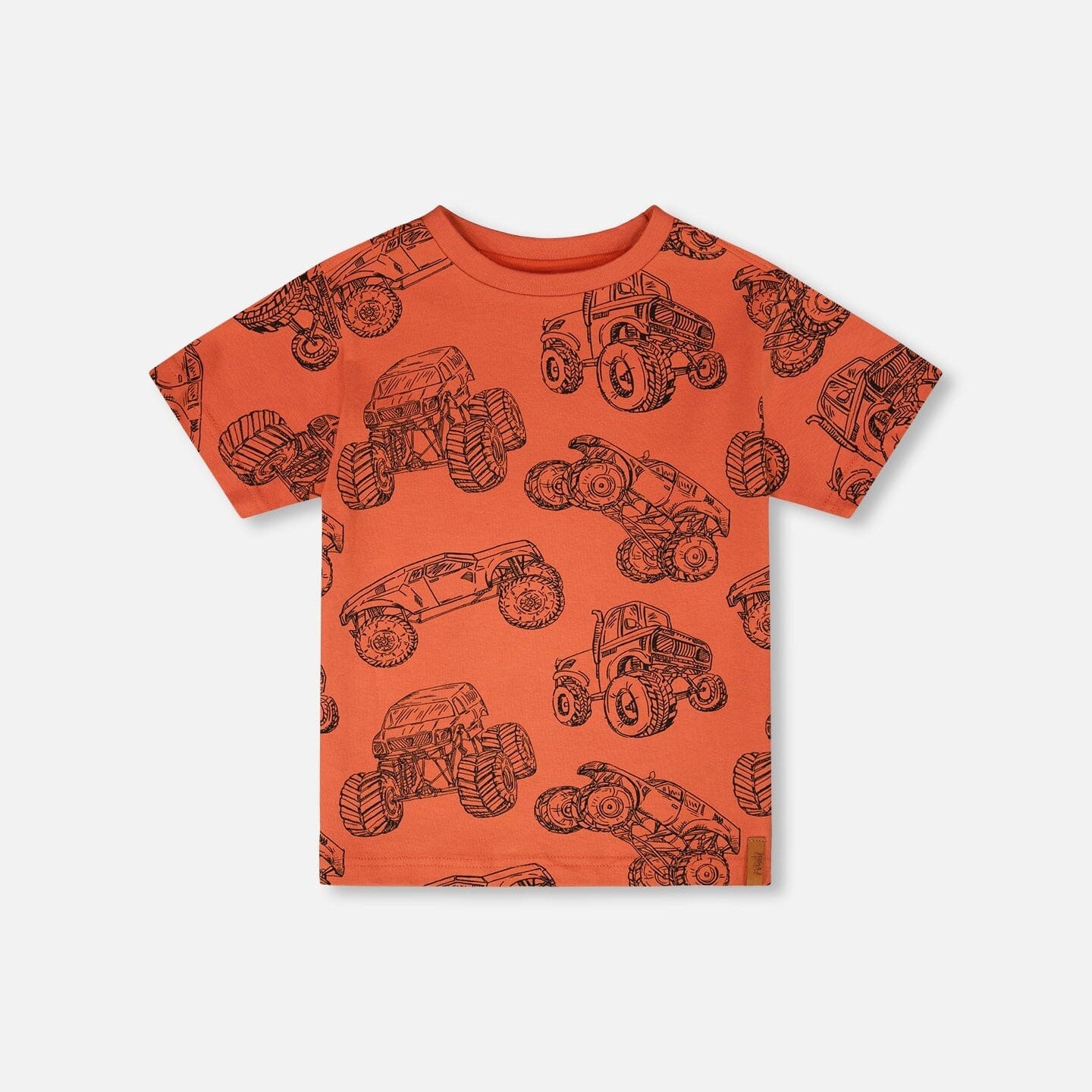 orange tee with monster truck graphic