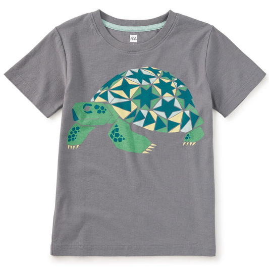 Gray t-shirt with a geometric turtle design on a white background