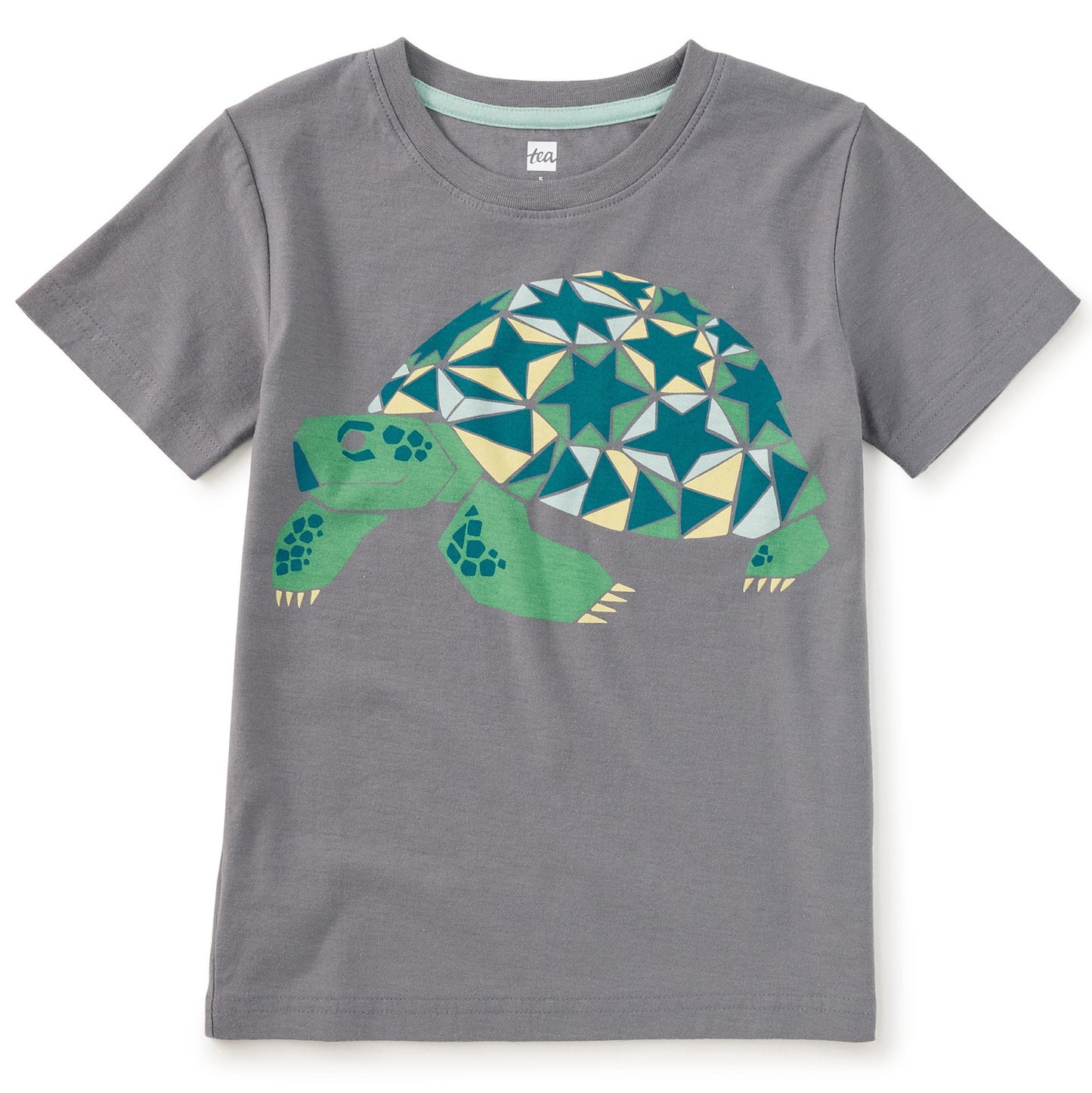 Gray t-shirt with a geometric turtle design on a white background