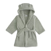 Green children's robe with hood on a white background