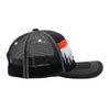 Kids black curved bill hat with mountain design
