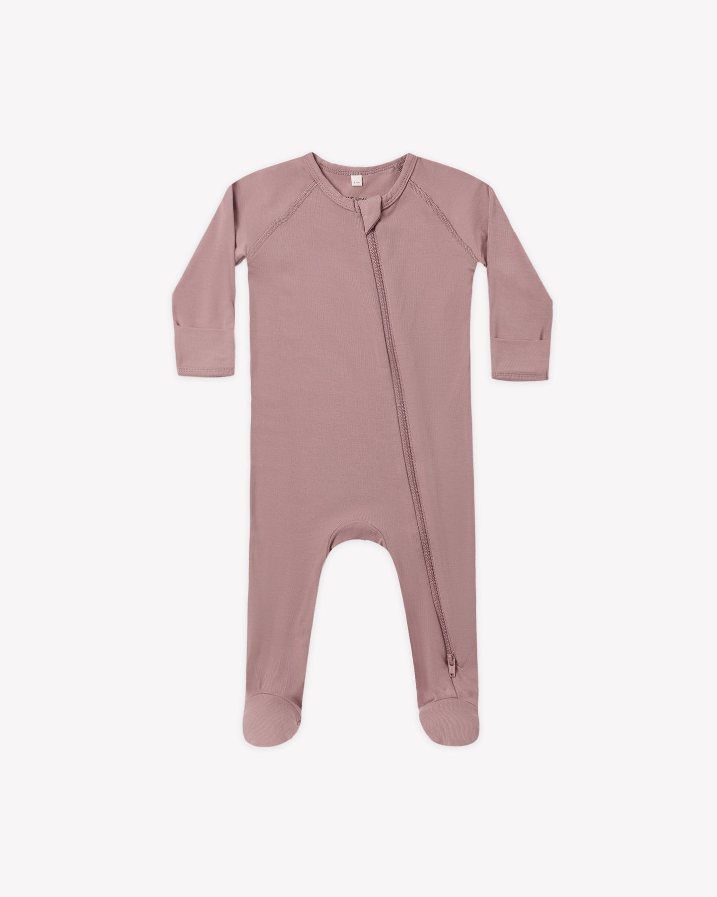 Mulberry Bamboo Zip Footie flat lay - Quincy Mae bamboo footie, mulberry