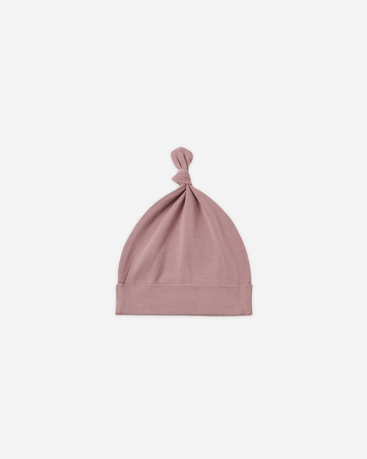 Mulberry Knotted Hat flat lay - Quincy Mae bamboo knotted baby hat