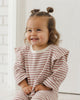 Mulberry Stripe Ruffle Cozy Set, lifestyle photo of baby